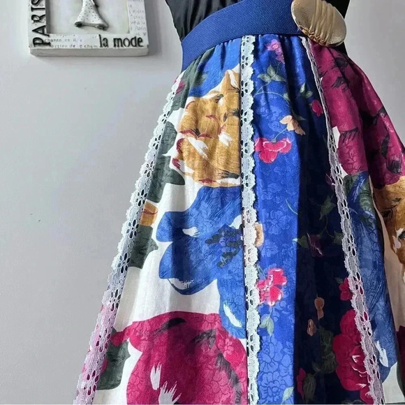 1950s Vintage Floral Print Cotton Full Midi Skirt - Picture 7 of 14